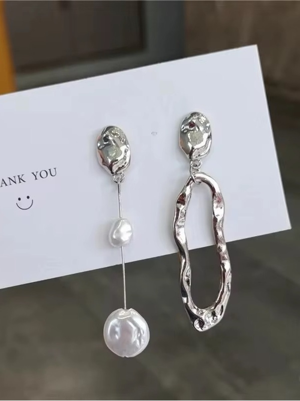 Silver Asymmetrical Pearl Drop Earrings - Modern Women Jewelry